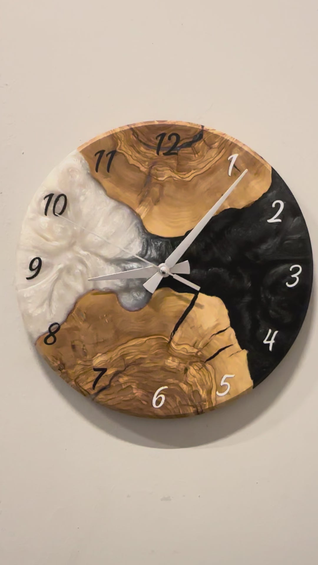 Olive Wood Wall Clock - Live Edge with Clear Resin Detail, Home Decor